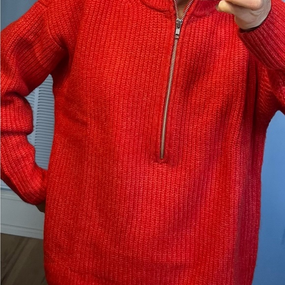 Red Cozy Vince Camuto Sweater Crossfire Acrylic Zip Neck - Picture 5 of 16
